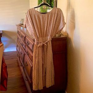 Women’s Blush Pink Polka Dot Tie-Waist Midi Dress